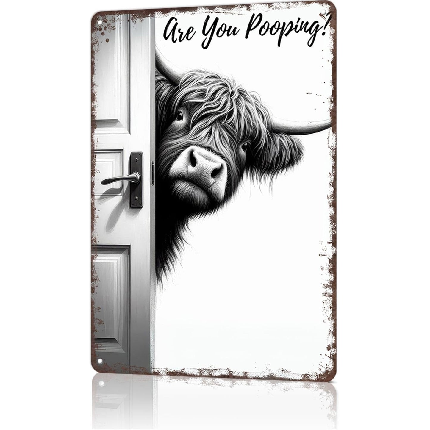 Vintage Highland Cow Sign โ Funny"Are You Pooping?" Wall Decor๐