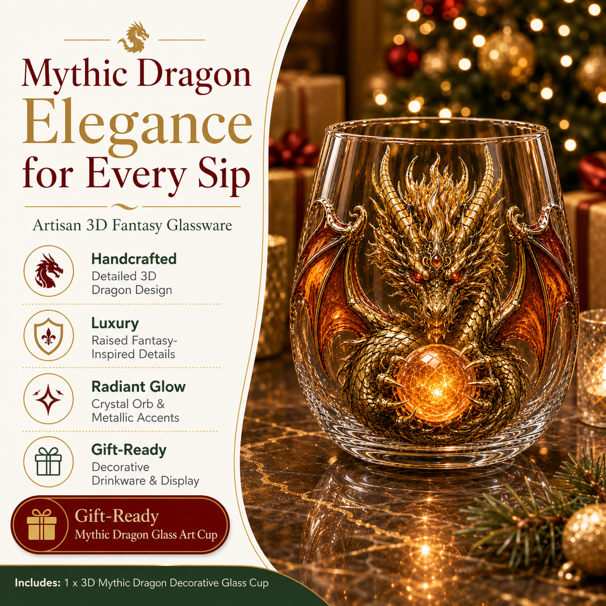 🐉✨ 3D Mythic Dragon Glass Art Cup