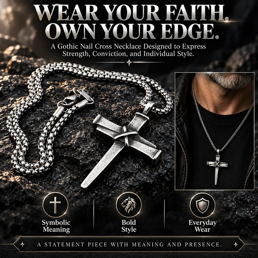 Men's Vintage Gothic Nail Cross Pendant Necklace -Symbol of Faith & Strength