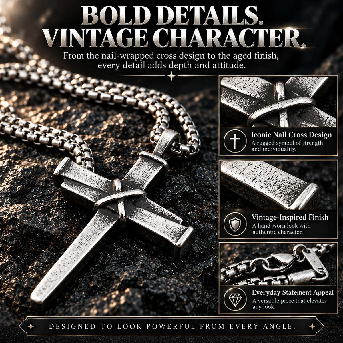 Men's Vintage Gothic Nail Cross Pendant Necklace -Symbol of Faith & Strength