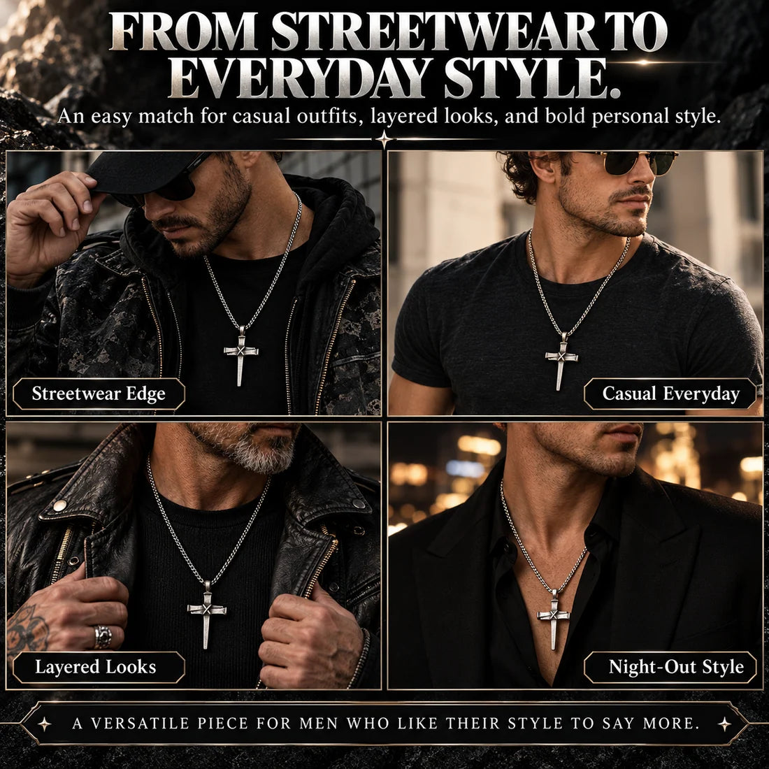 Men's Vintage Gothic Nail Cross Pendant Necklace -Symbol of Faith & Strength