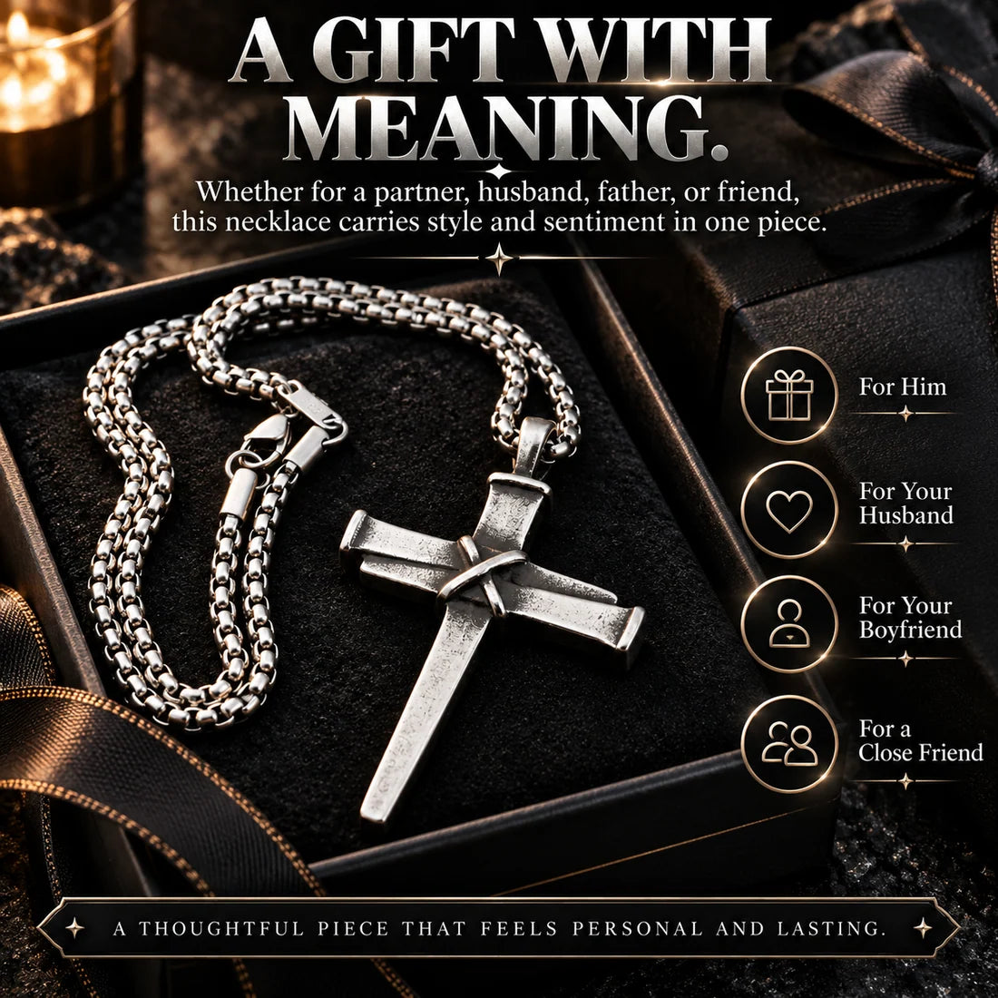 Men's Vintage Gothic Nail Cross Pendant Necklace -Symbol of Faith & Strength