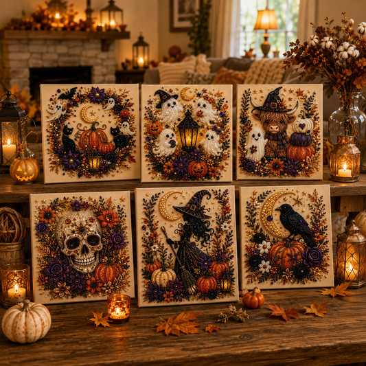 👻✨ Halloween Sparkling Pearl Art DIY Kit 🎃💎 – Create, Decorate & Display 🖼️🧡