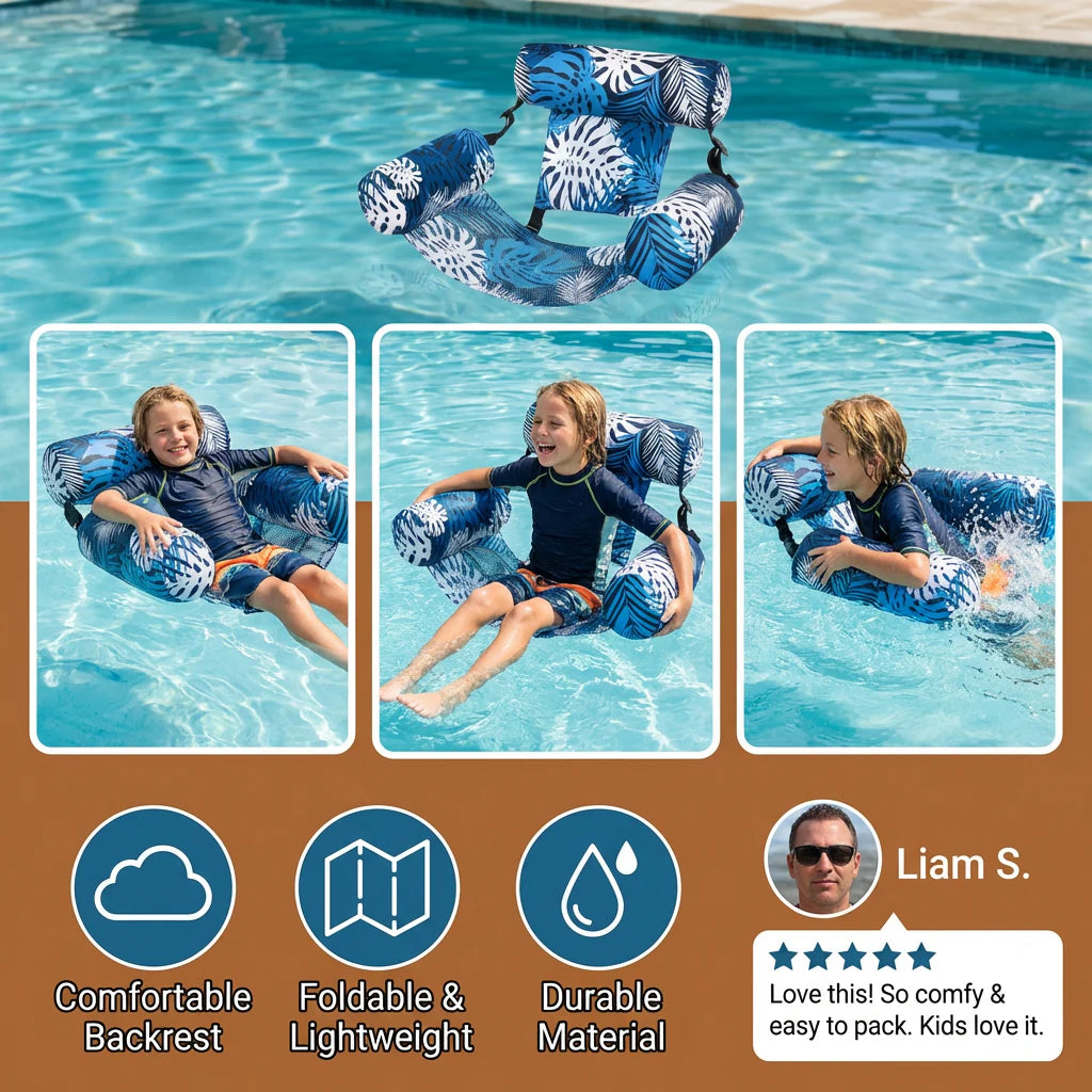 Inflatable Pool Hammock with Backrest – Foldable Water Lounge